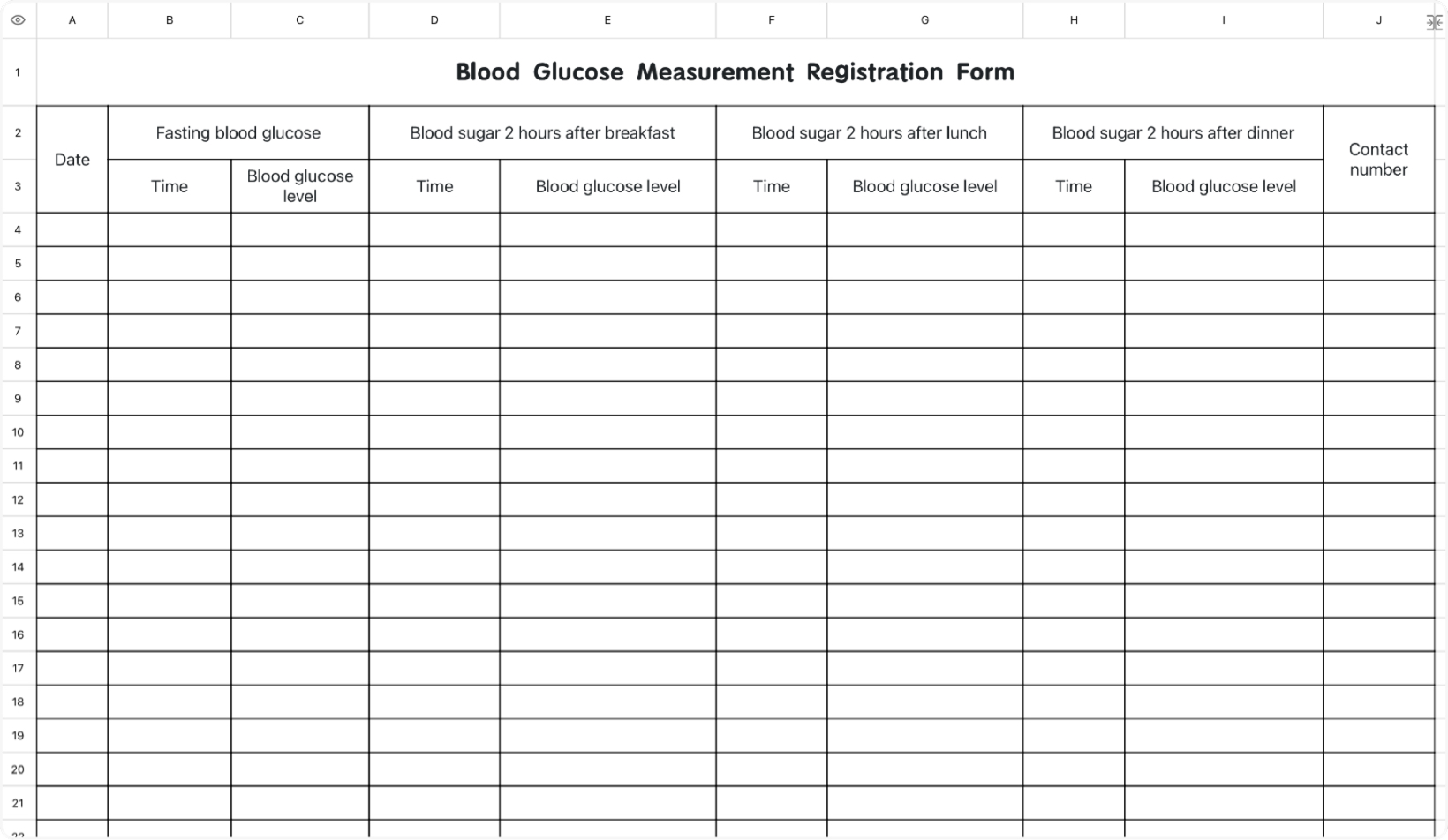 Blood glucose measurement registration form